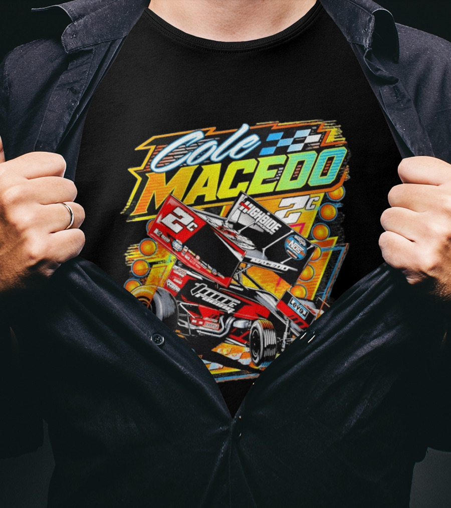 Cole Macedo 2C Racing Lemoore California Sprint Car Checkered Flag NOS Highside T-Shirt