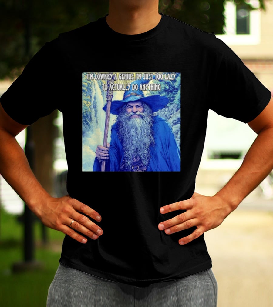I'm Lowkey A Genius I'm Just Too Lazy To Actually Do Anything Wizard Fantasy Waterfall T-Shirt