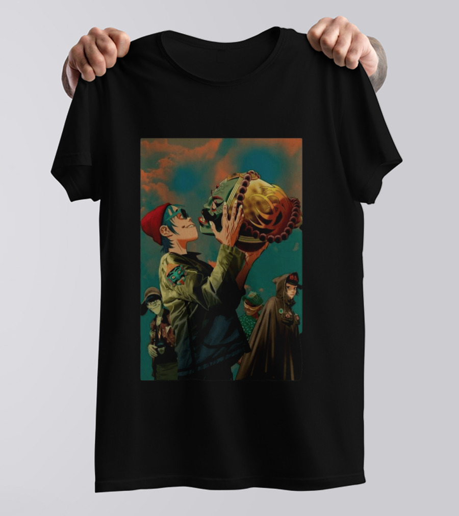 Gorillaz 2D Holding Mask Art With Band Members T-Shirt