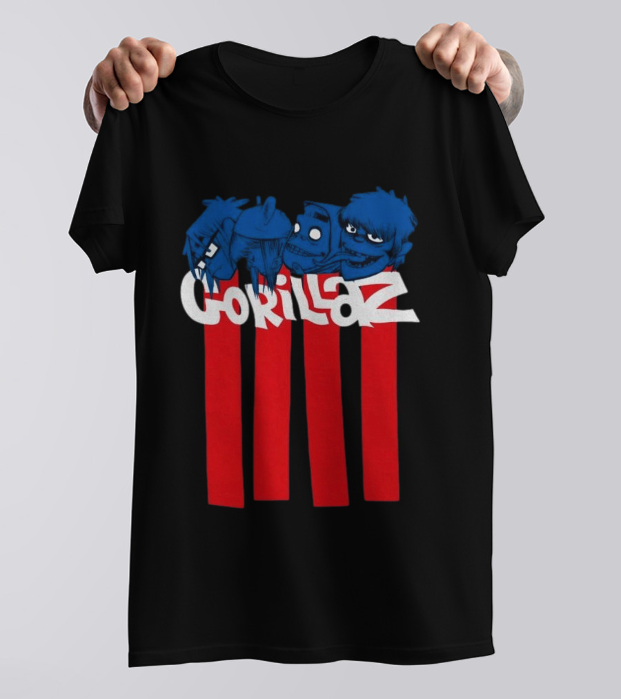 GORILLAZ Pez Heads Characters Red Stripes T-Shirt