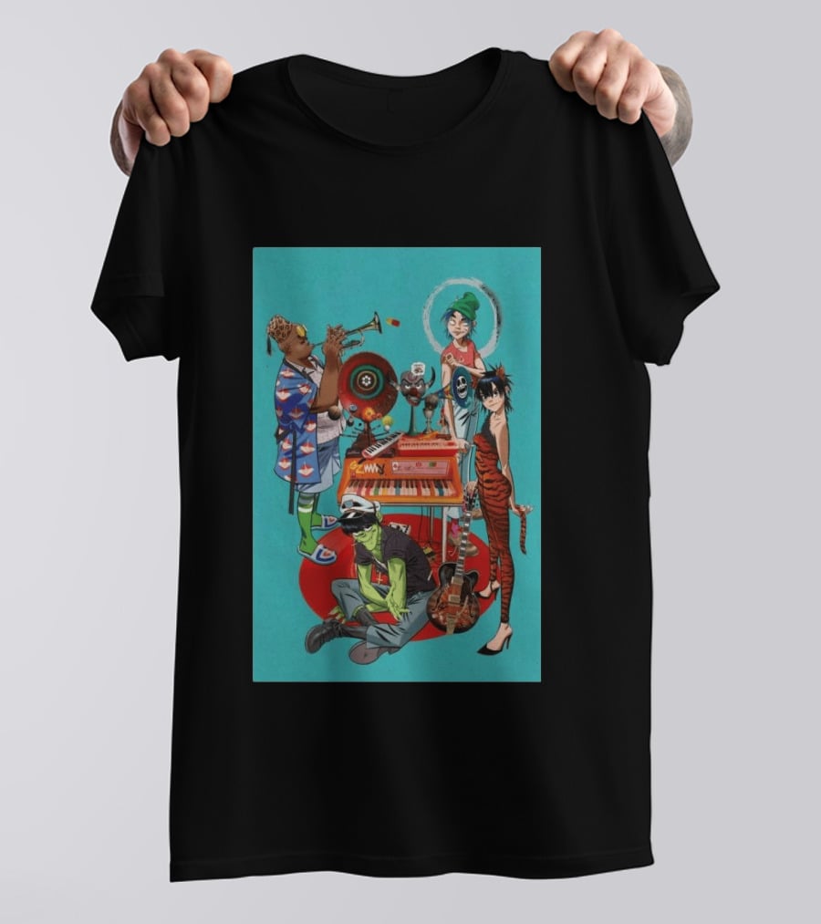 GORILLAZ Songmachine Album Art Characters And Instruments T-Shirt
