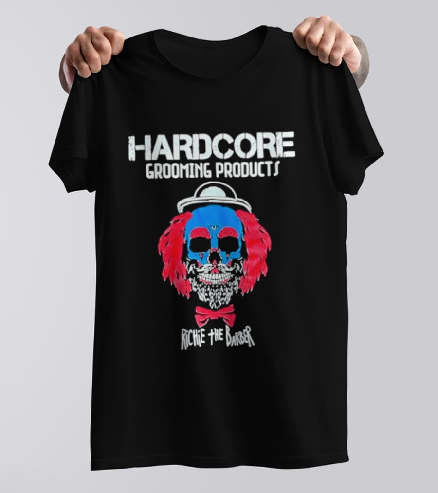 Hardcore Grooming Products Richie The Barber Skull Art Bow Tie T-Shirt