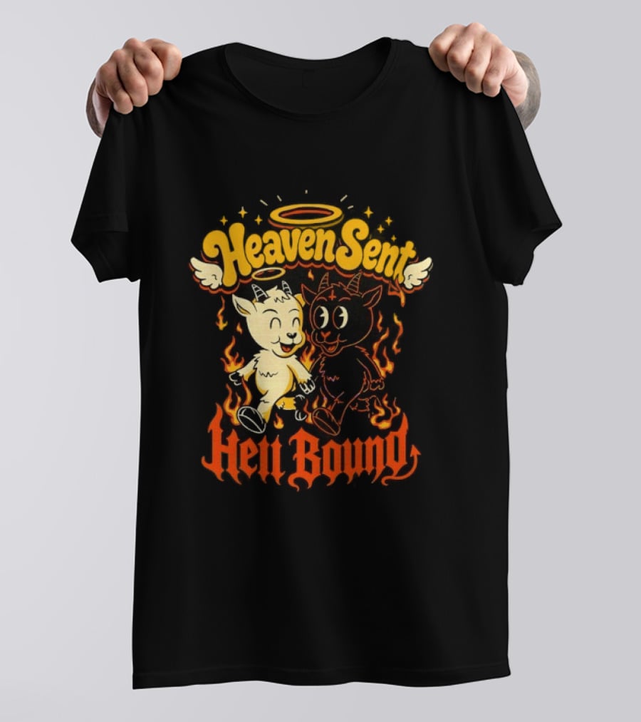Heaven Sent Hell Bound Goats Fire Halo Wings T-Shirt