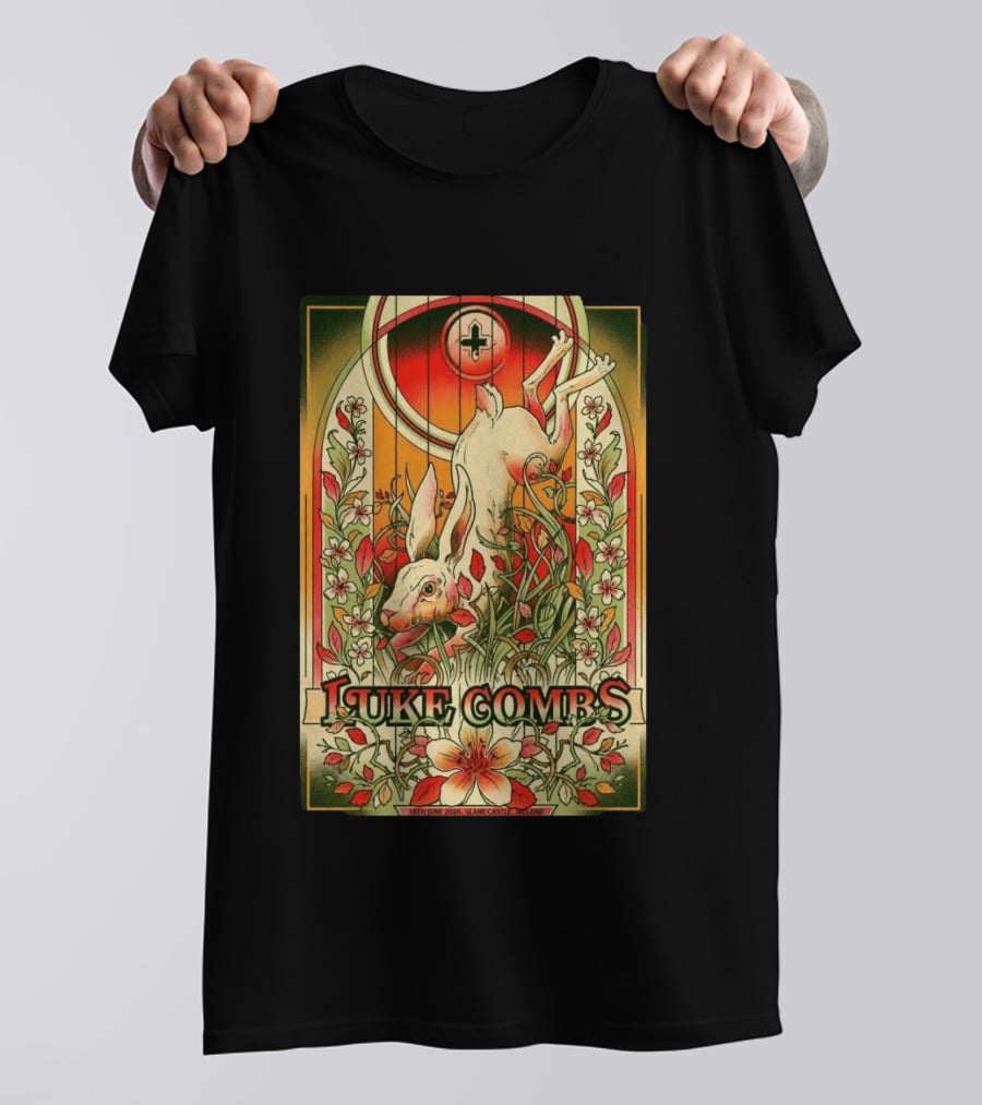 Luke Combs Slane Castle Ireland June 18 2026 Rabbit Floral Art Deco T-Shirt