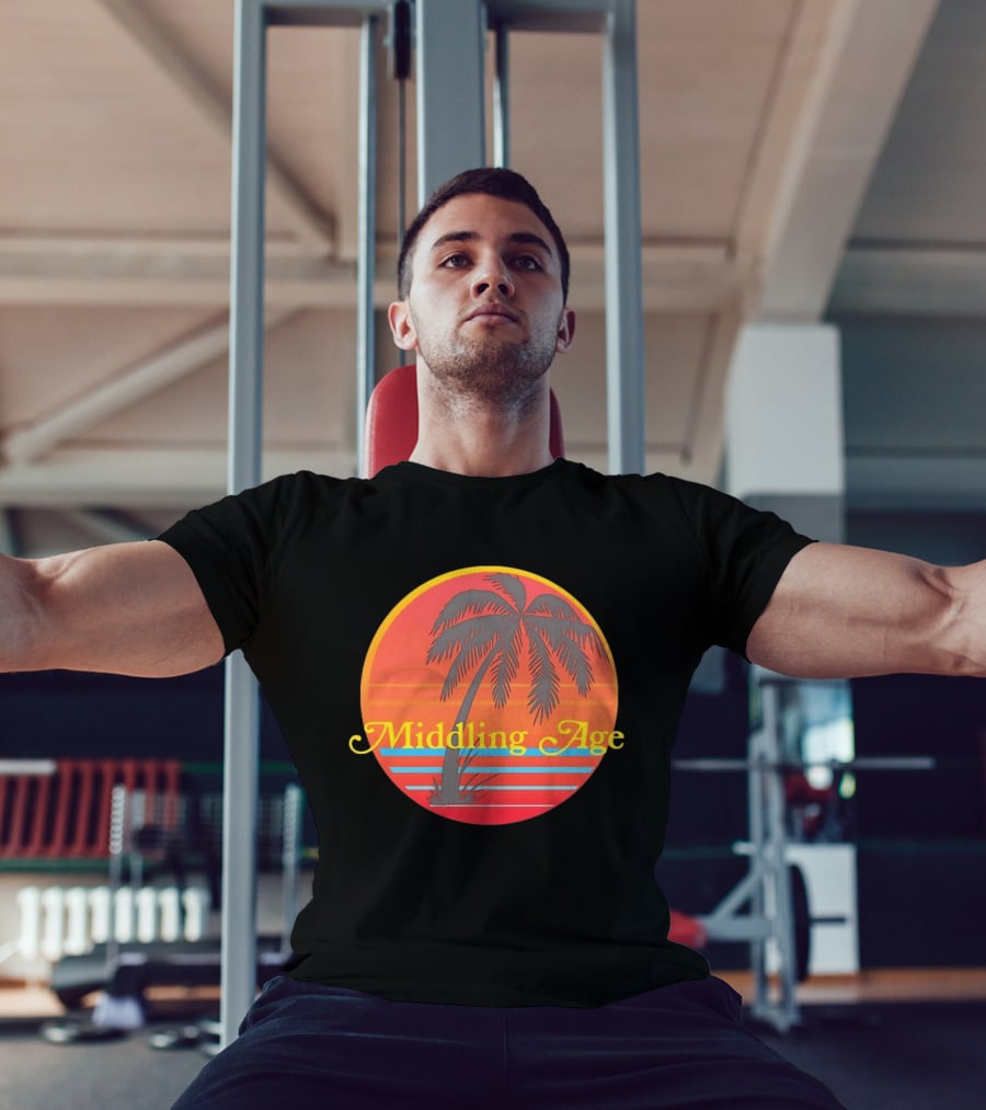 Middling Age Sunset Gradient Palm Tree Tropical T-Shirt