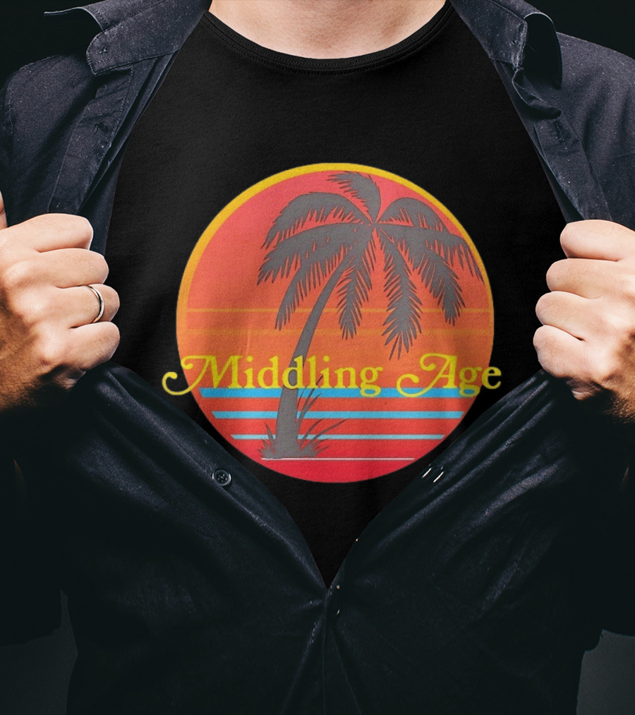 Middling Age Sunset Gradient Palm Tree Tropical T-Shirt