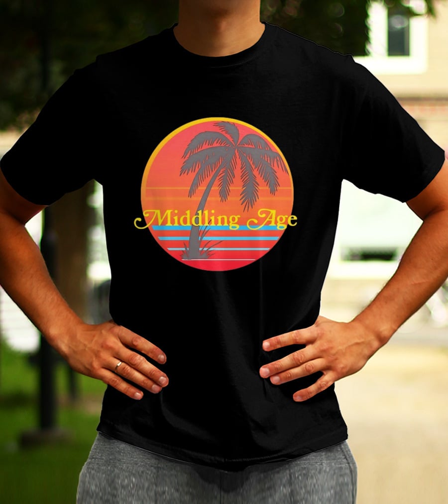 Middling Age Sunset Gradient Palm Tree Tropical T-Shirt