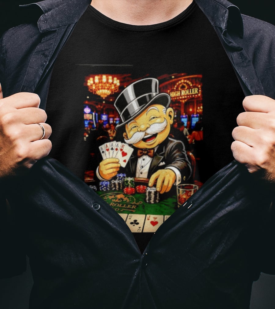 Monopoly Man High Roller Casino Cards Poker Chips T-Shirt