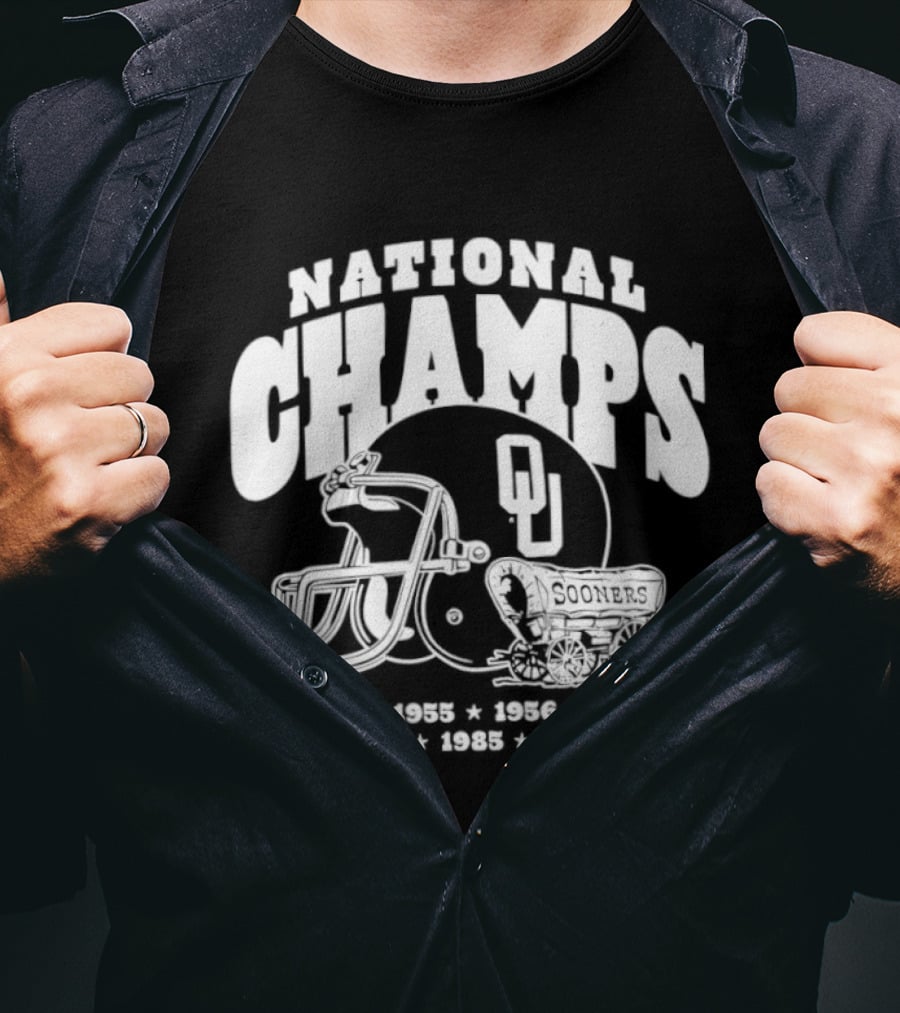 Oklahoma Sooners National Champs Football 1950 1955 1956 1974 1975 1985 2000 T-Shirt