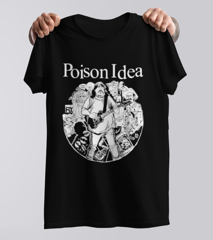Poison Idea Jerry A Casale Portland Punk Black And White Sketch Montage T-Shirt
