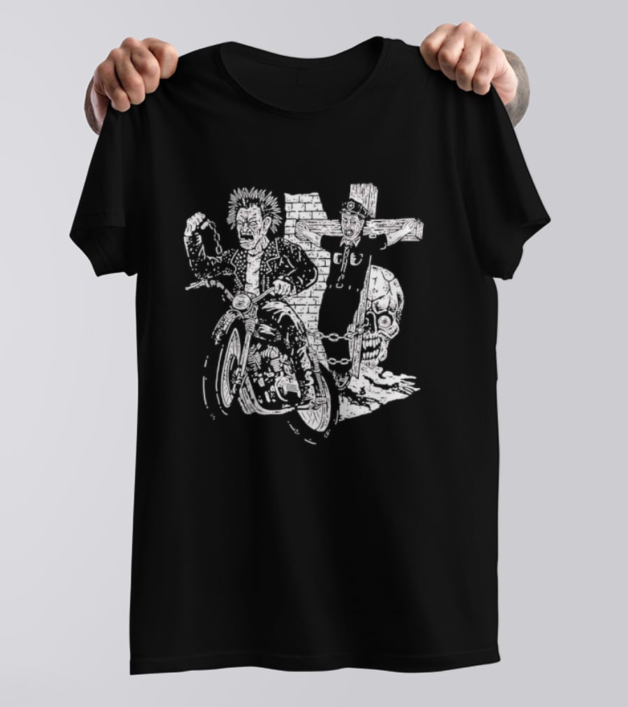 Punk Biker Crucified Police Officer Anarchy Symbolism Rebellion T-Shirt