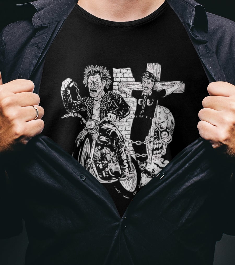 Punk Biker Crucified Police Officer Anarchy Symbolism Rebellion T-Shirt