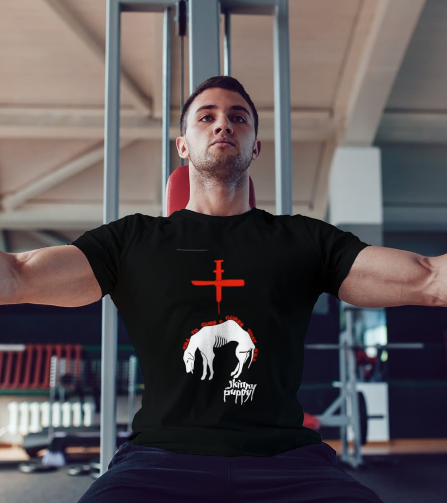 Skinny Puppy Kill To Cure Syringe Skeleton Artwork Cures That Kill T-Shirt