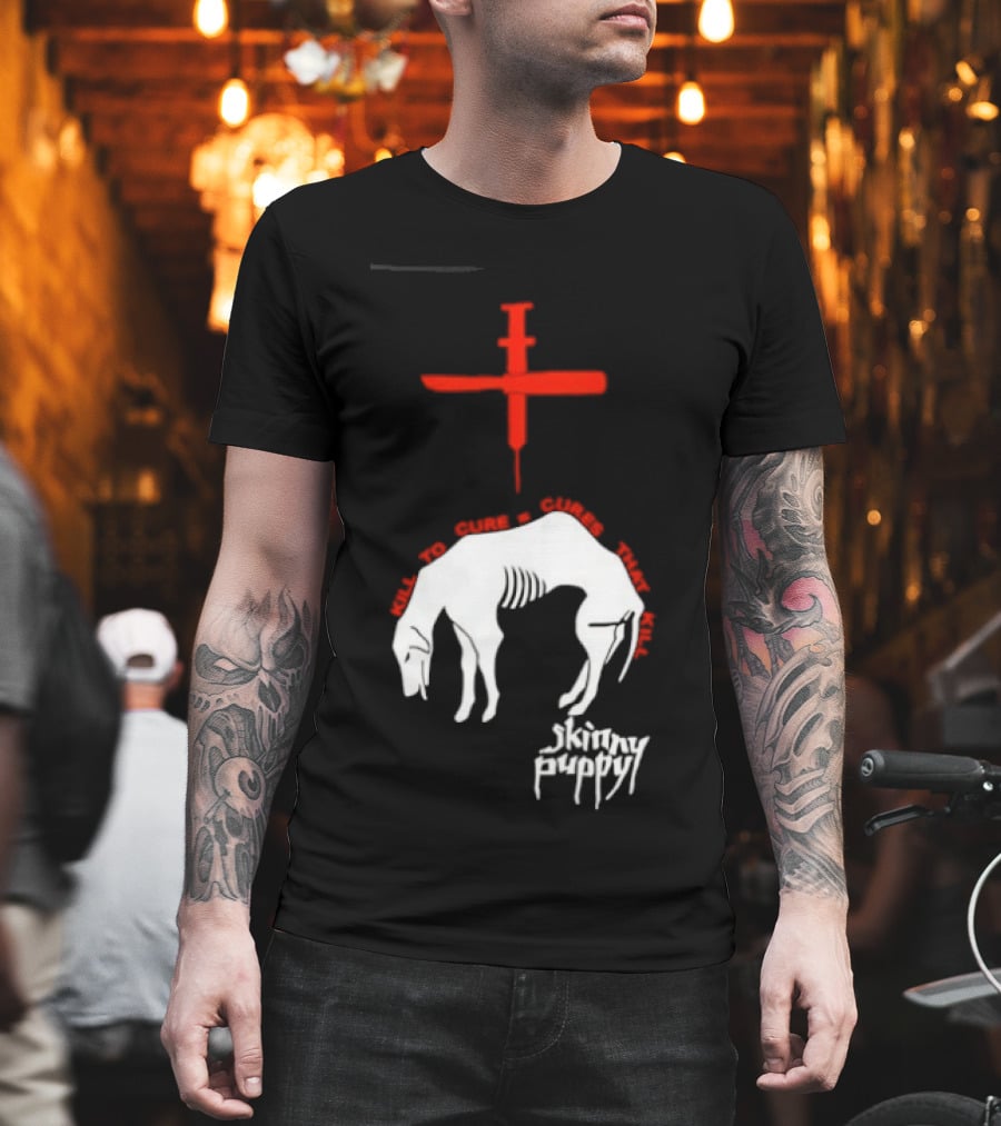 Skinny Puppy Kill To Cure Syringe Skeleton Artwork Cures That Kill T-Shirt