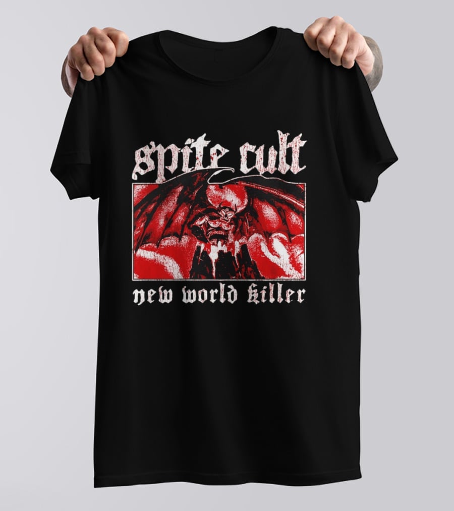 Spite Cult Horned Demon Spreading Wings On Mountain New World Killer T-Shirt