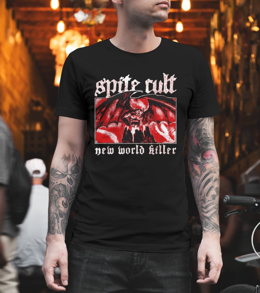 Spite Cult Horned Demon Spreading Wings On Mountain New World Killer T-Shirt