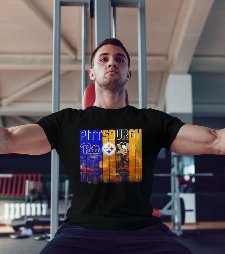 Pittsburgh Pitt Steelers Penguins Pirates City Skyline T-Shirt
