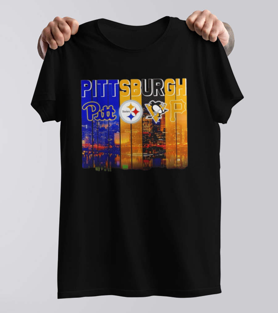 Pittsburgh Pitt Steelers Penguins Pirates City Skyline T-Shirt