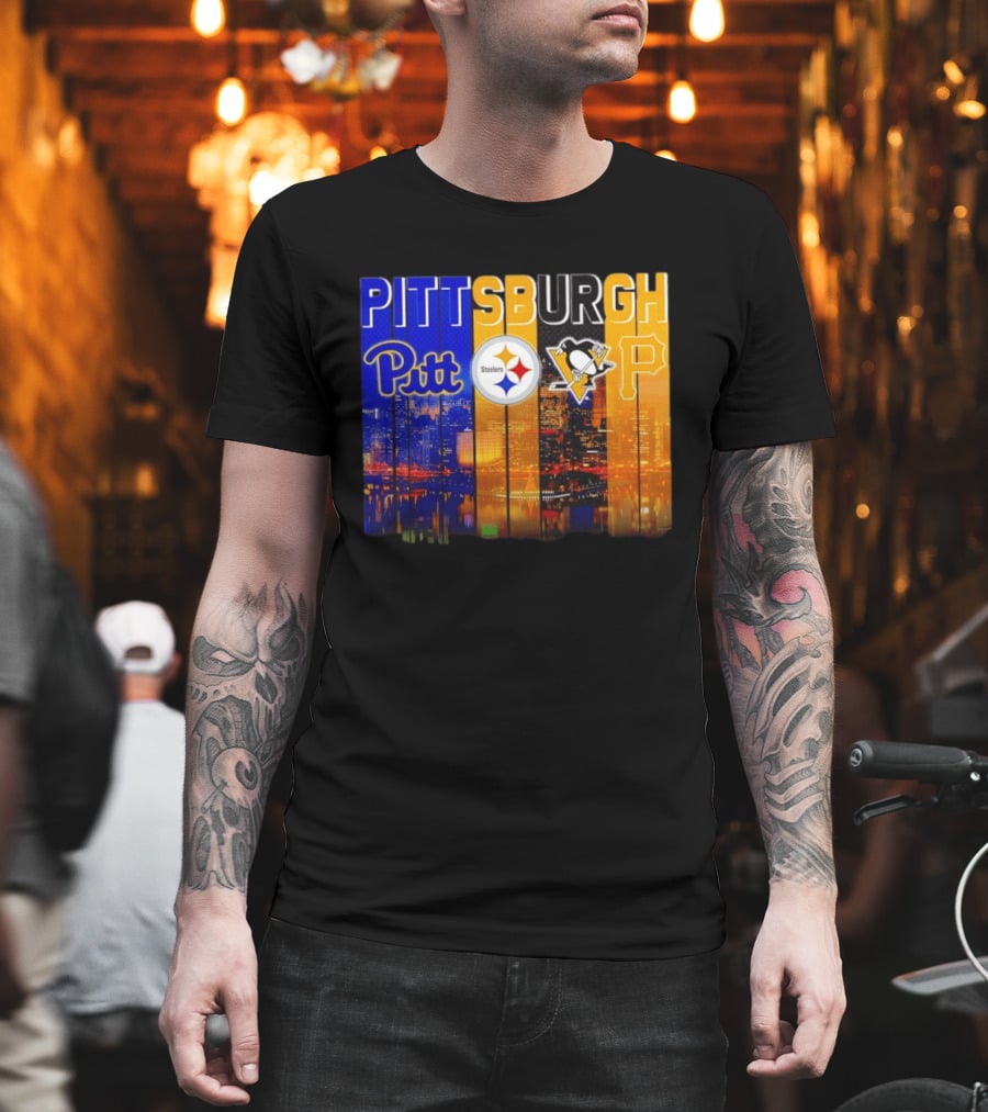 Pittsburgh Pitt Steelers Penguins Pirates City Skyline T-Shirt