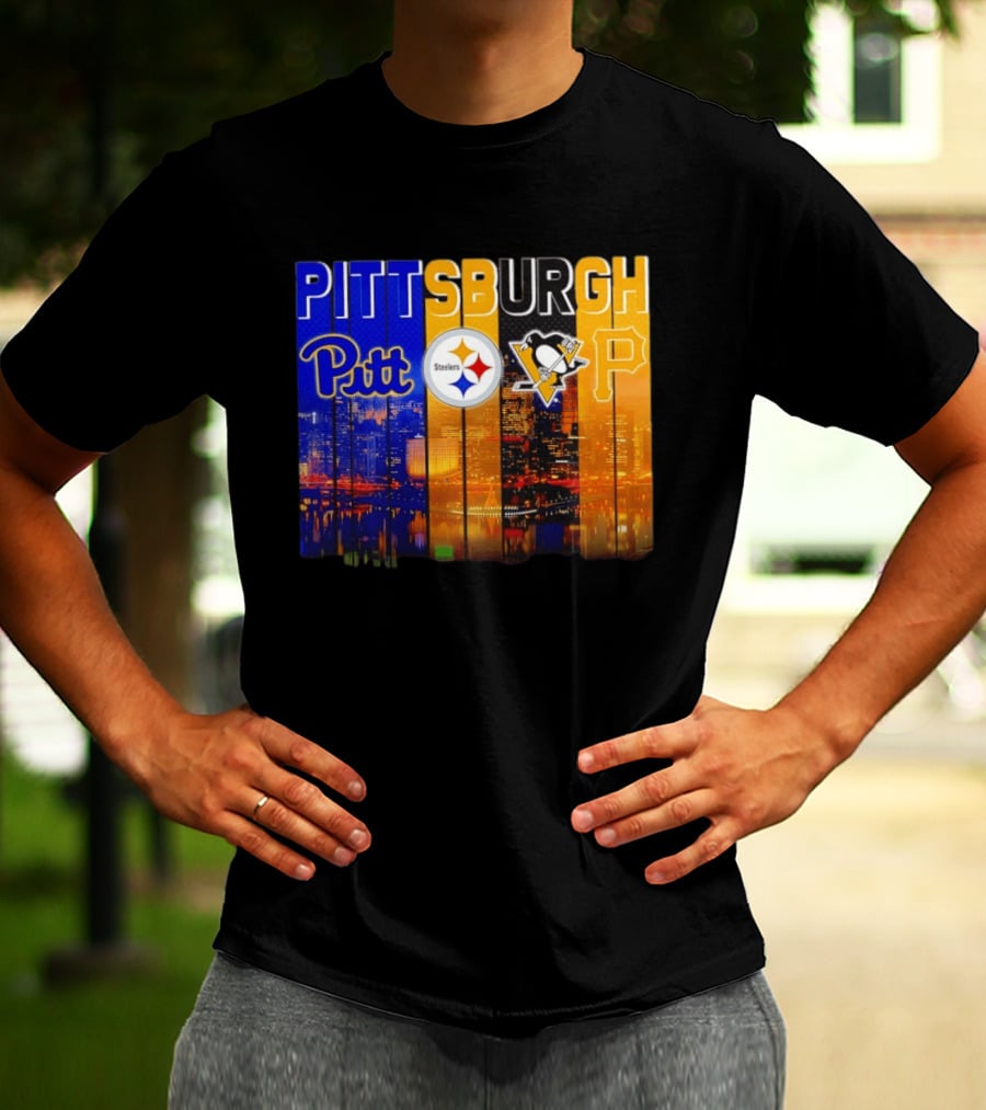 Pittsburgh Pitt Steelers Penguins Pirates City Skyline T-Shirt