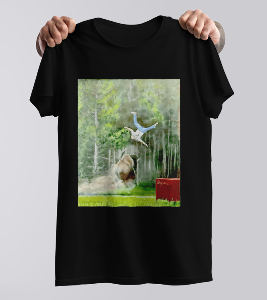Sportman Epic Bison Attack Wildlife Painting T-Shirt
