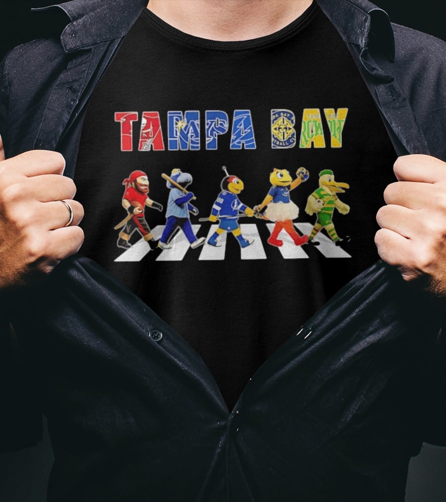 Tampa Bay Sports Mascots Walking Abbey Road Style Sports In City T-Shirt