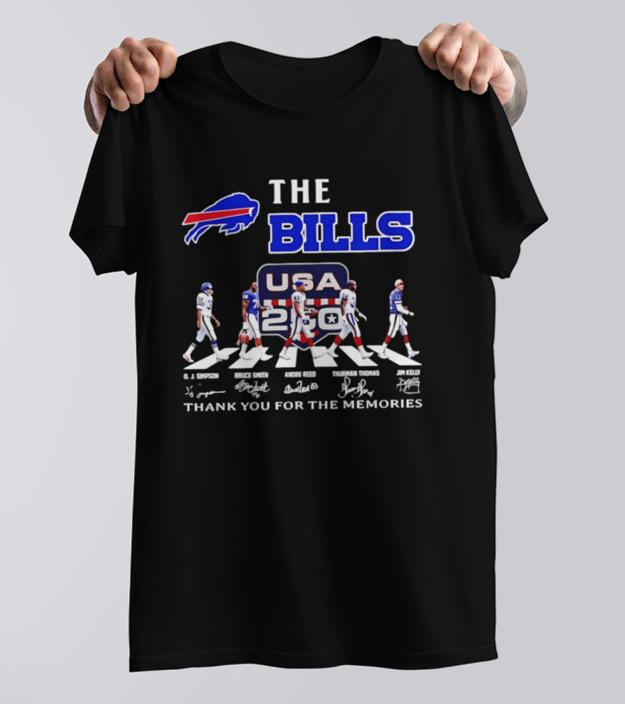 Buffalo Bills USA 250th Anniversary With Player Signatures And Thank You For The Memories T-Shirt