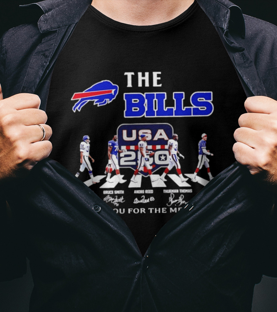 Buffalo Bills USA 250th Anniversary With Player Signatures And Thank You For The Memories T-Shirt