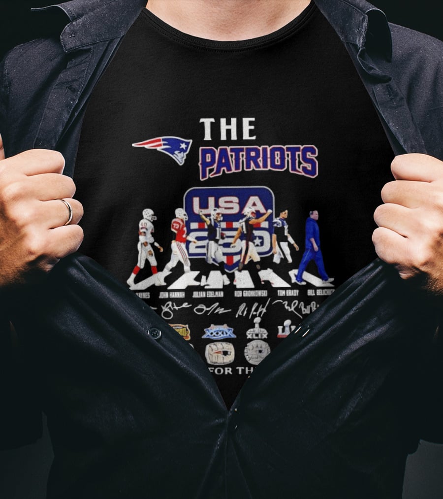 The Patriots USA 250 Thank You For The Memories With Player Signatures And Super Bowl Logos T-Shirt