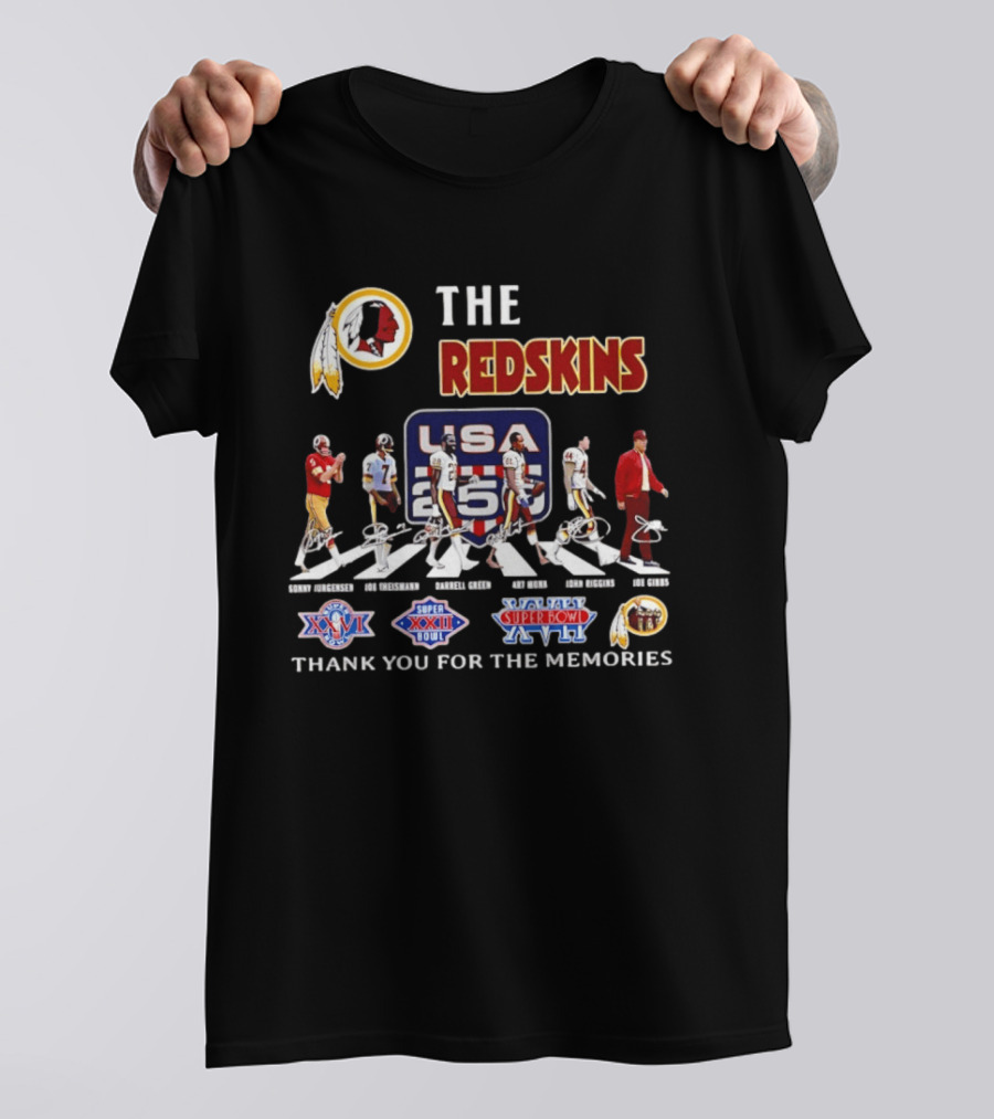 The Redskins USA 250 Years Celebration With Redskins Nation Signatures And Super Bowl Wins T-Shirt