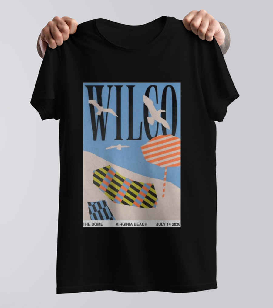 Wilco Concert The Dome Virginia Beach July 14 2026 Seagulls Beach Umbrellas T-Shirt