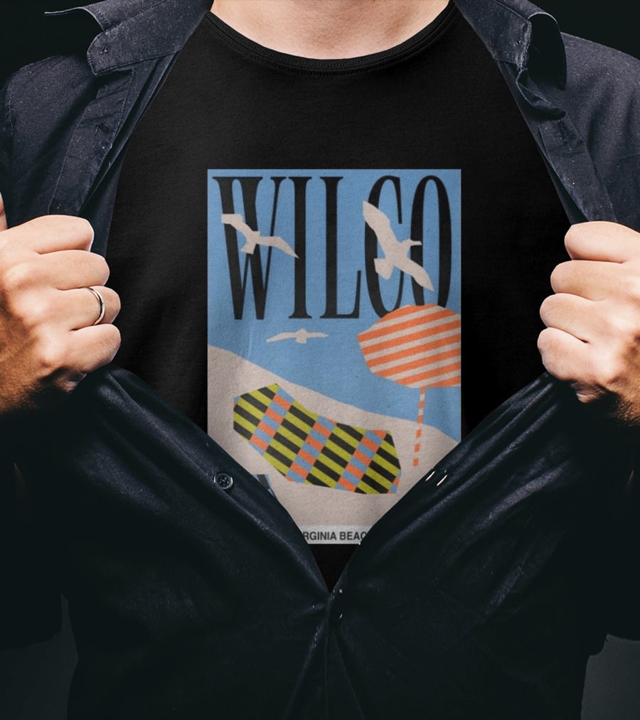 Wilco Concert The Dome Virginia Beach July 14 2026 Seagulls Beach Umbrellas T-Shirt