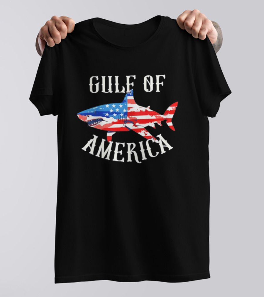 Gulf Of America Shark American Flag Patriotic T-Shirt