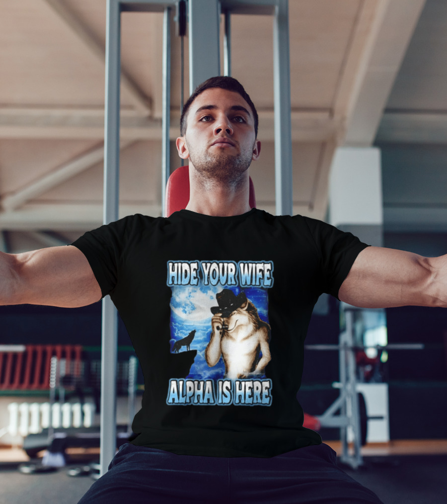Hide Your Wife Alpha Wolf Cowboy Under Moonlight T-Shirt