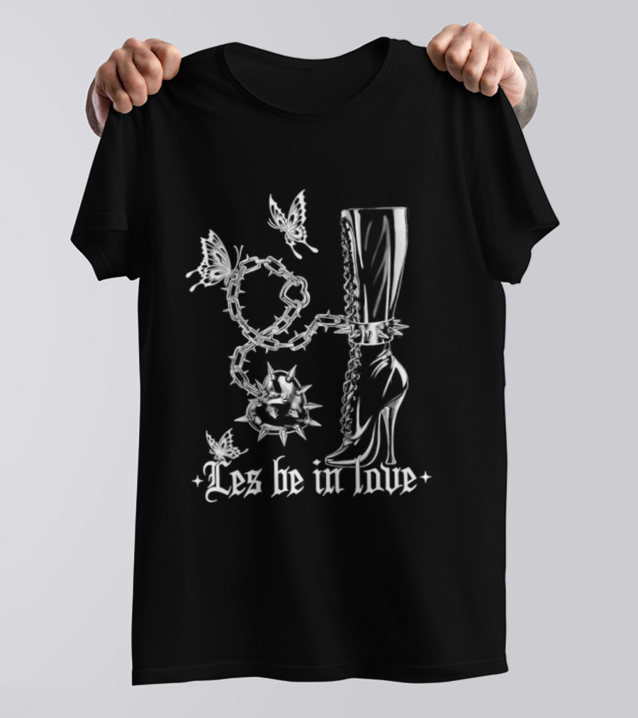 Les Be In Love Goth Butterfly Spiked Heart T-Shirt