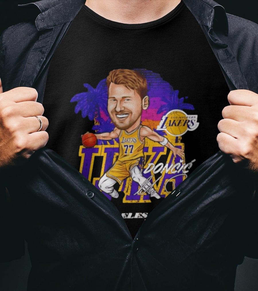Luka Doncic 77 Los Angeles Lakers Skyline Cartoon T-Shirt
