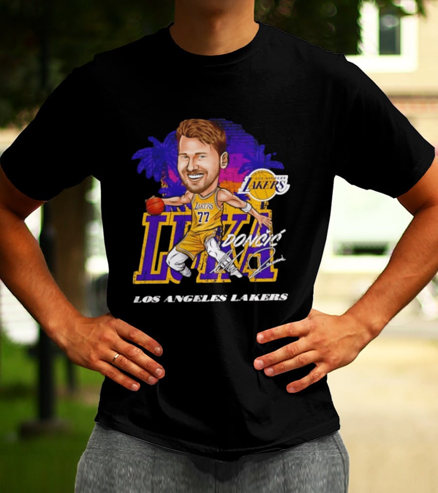 Luka Doncic 77 Los Angeles Lakers Skyline Cartoon T-Shirt