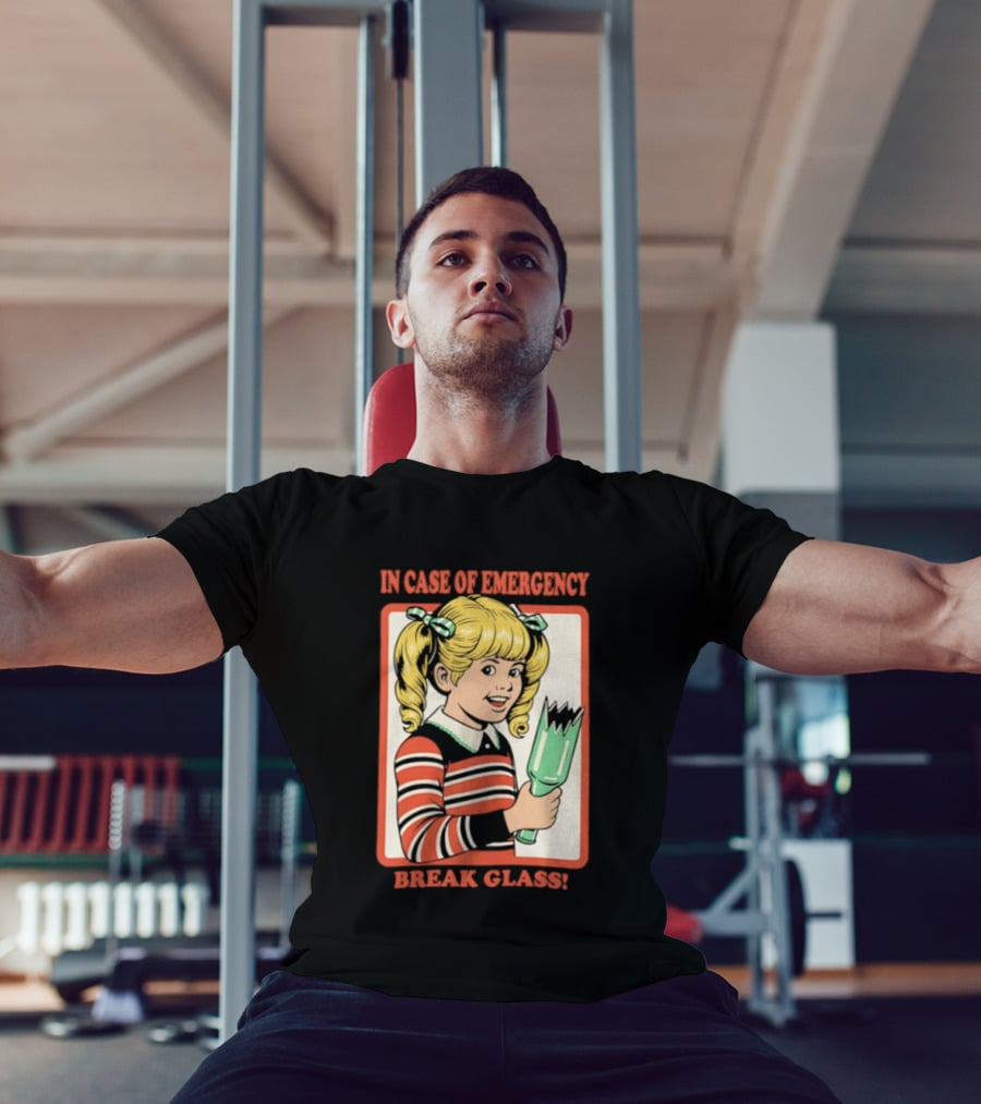 In Case Of Emergency Break Glass Blonde Girl With Striped Sweater Holding Broken Bottle T-Shirt