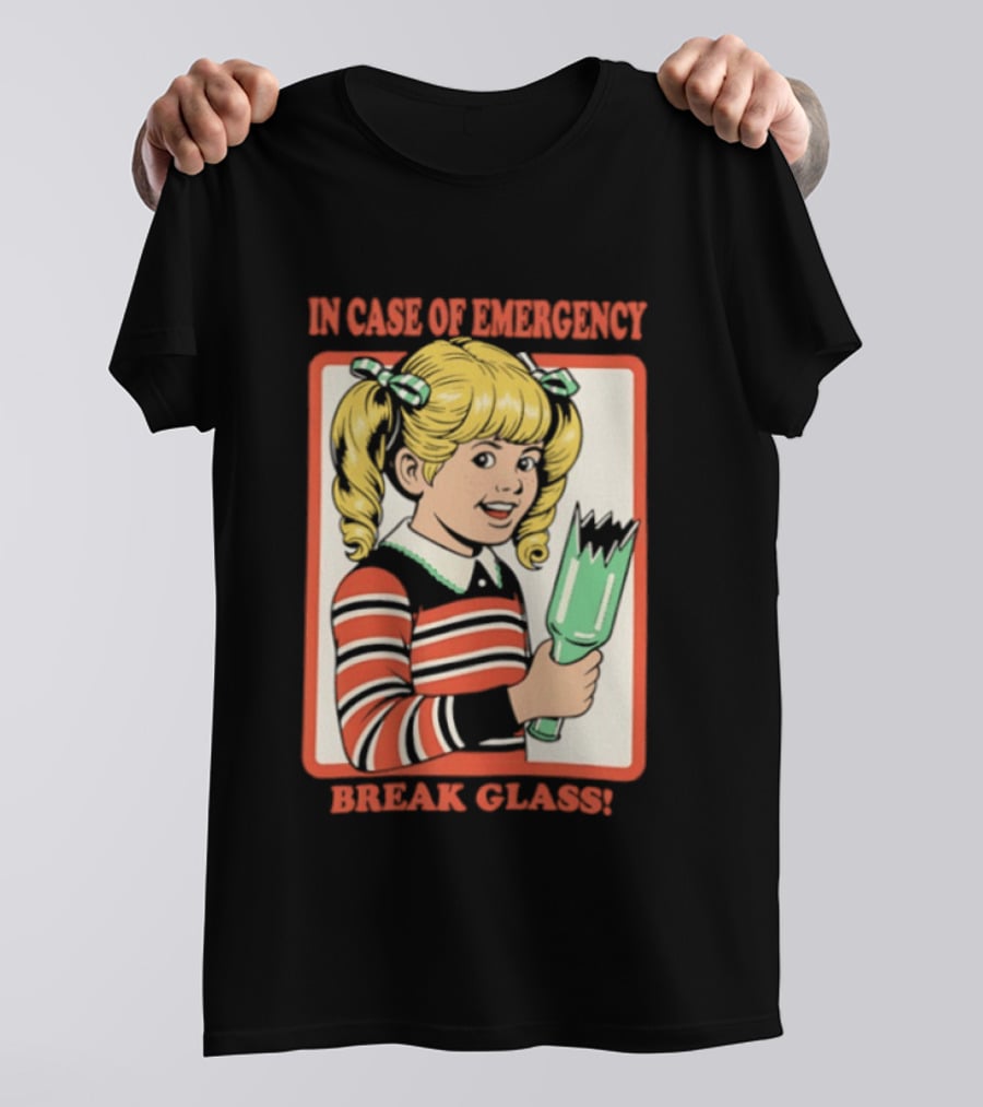 In Case Of Emergency Break Glass Blonde Girl With Striped Sweater Holding Broken Bottle T-Shirt