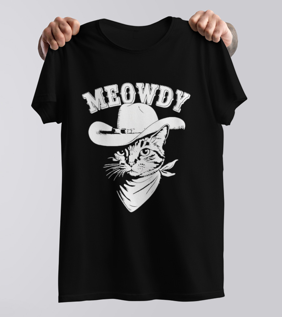 Meowdy Cowboy Cat With Bandana Western Hat Wrangler T-Shirt