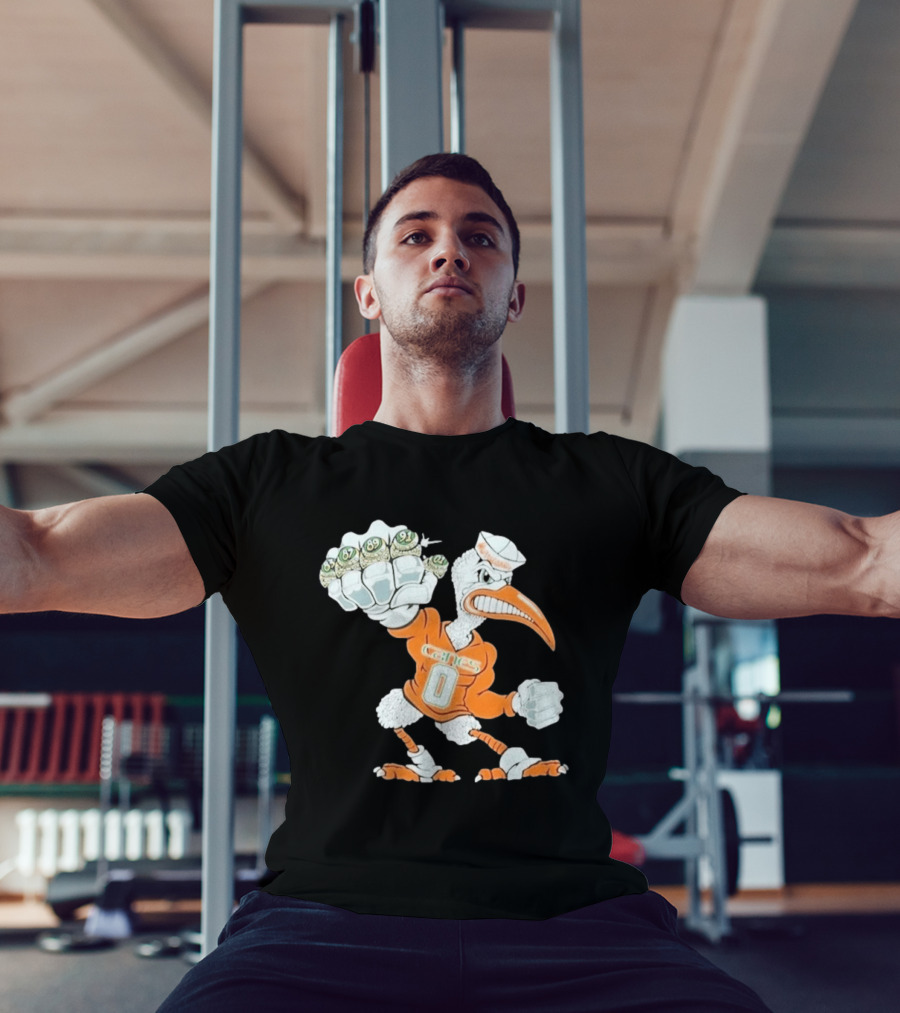 Miami Hurricanes Sebastian The Ibis 5 Rings Champs 1983 1987 1989 1991 2001 T-Shirt