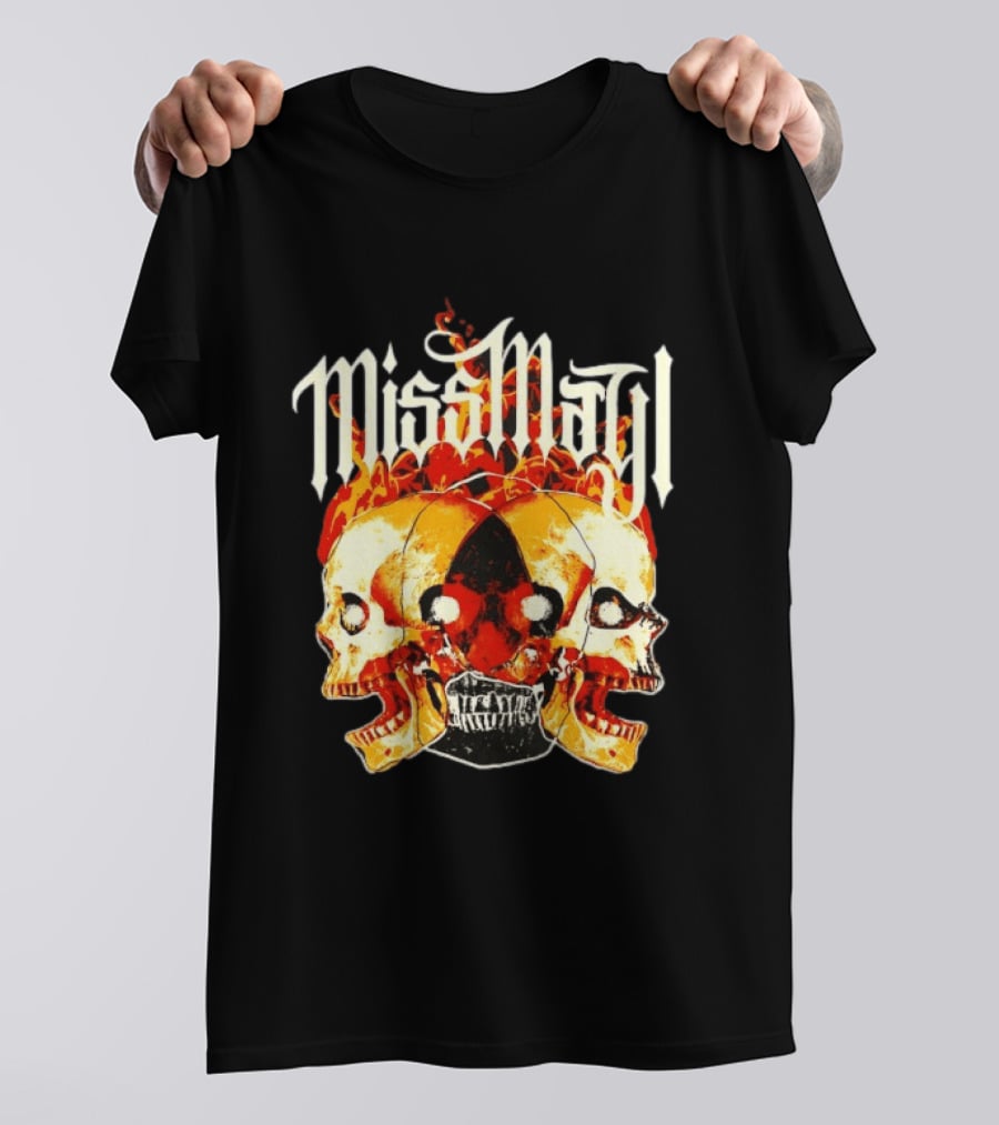 Miss May I Skulls And Fire Metalcore Band Triple Skull Flames T-Shirt