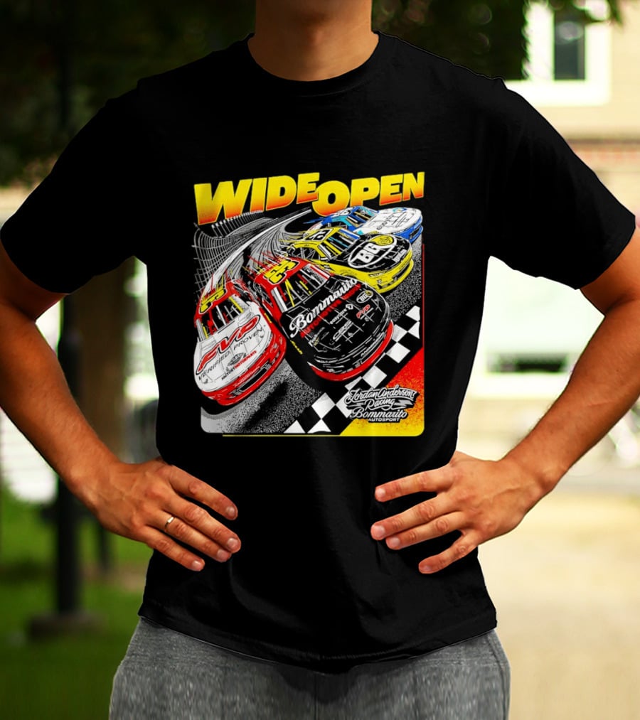 Wide Open Jordan Anderson Racing Bommarito Autosport Race Cars Checkered Track T-Shirt
