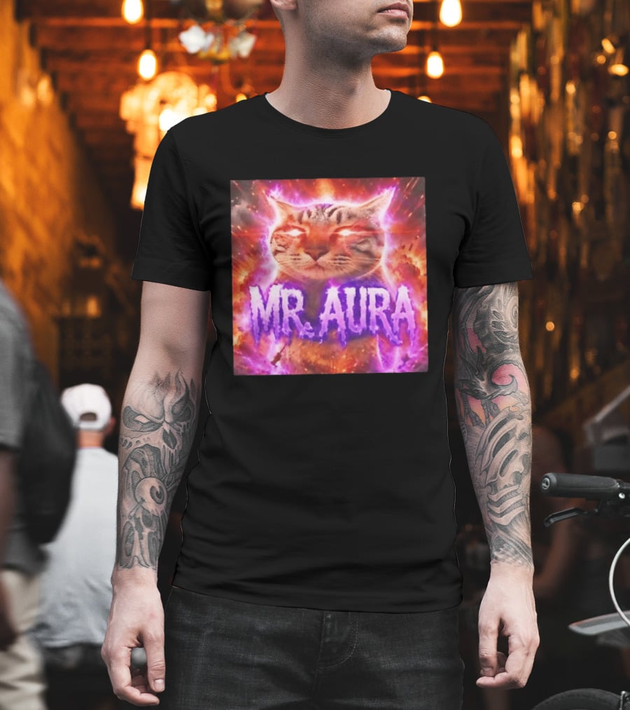 Mr. Aura Cat Fiery Cosmic Internet Culture Phenomenon T-Shirt