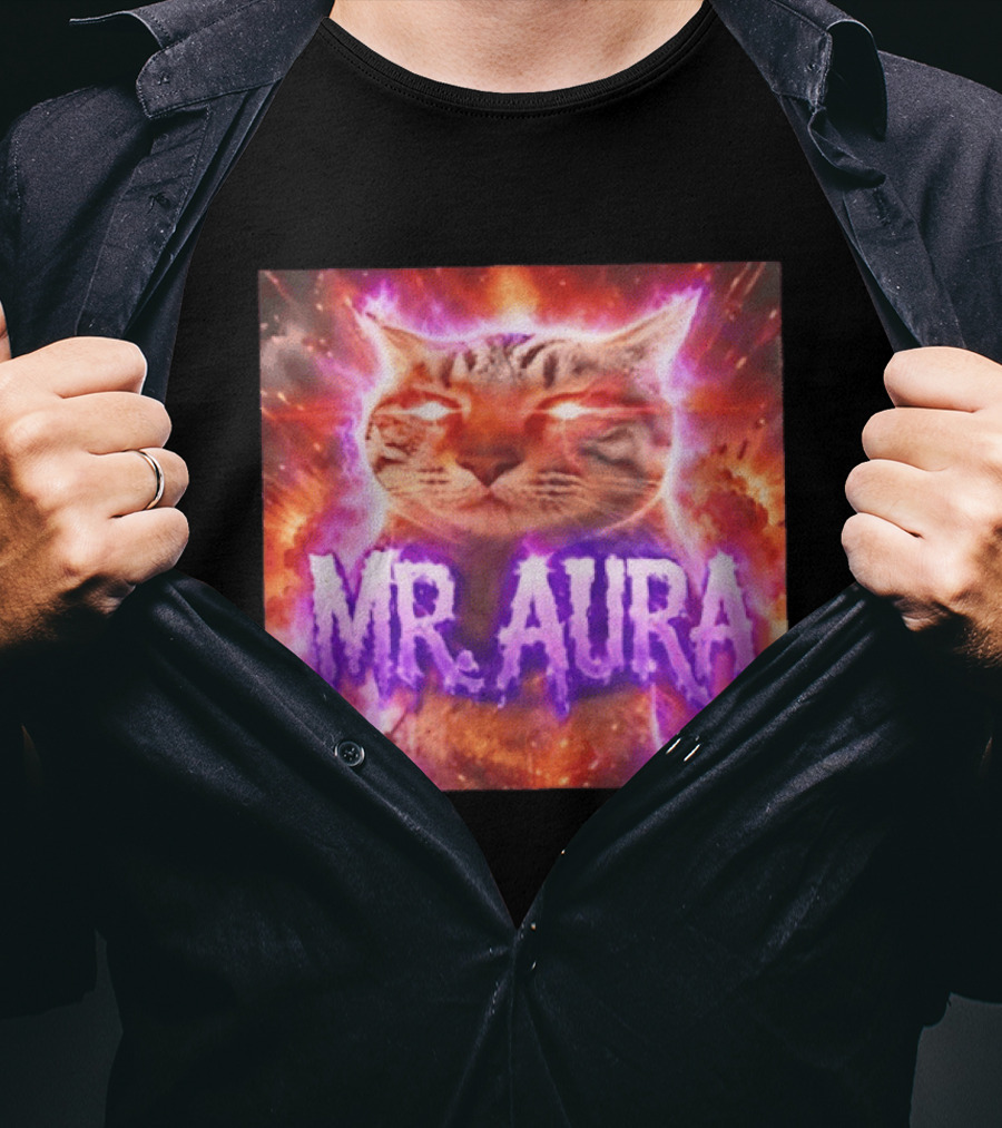 Mr. Aura Cat Fiery Cosmic Internet Culture Phenomenon T-Shirt