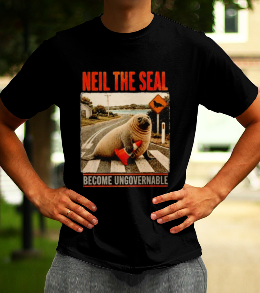 Neil The Seal Become Ungovernable Traffic Cone Road Crossing T-Shirt