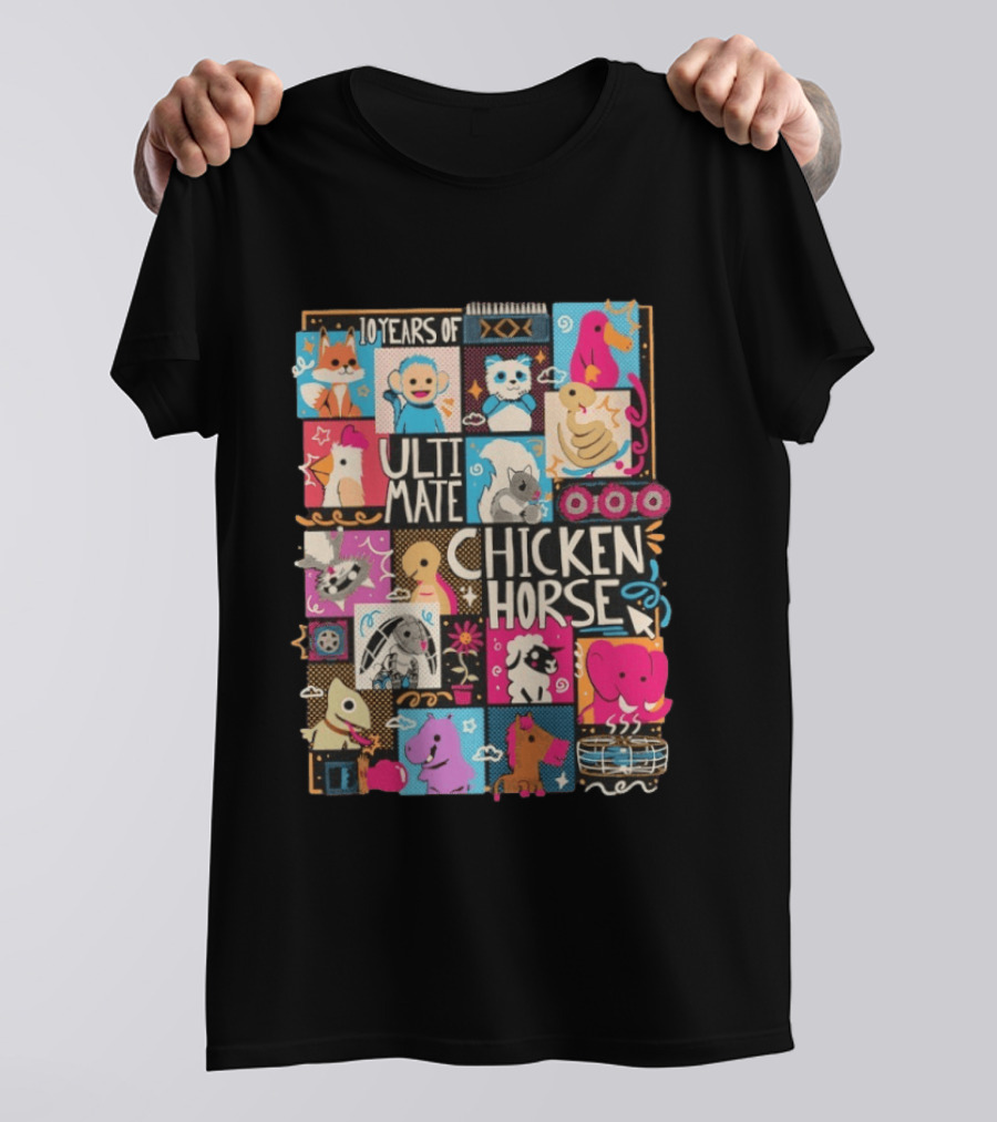 10 Years Of Ultimate Chicken Horse Anniversary With Colorful Animal Characters T-Shirt