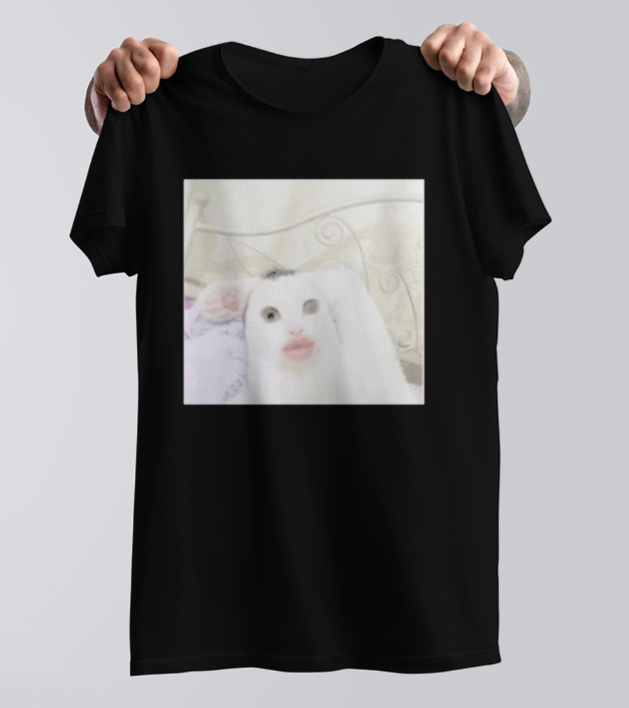 Cursed Cat Meme Funny Distorted Face Filter Selfie T-Shirt