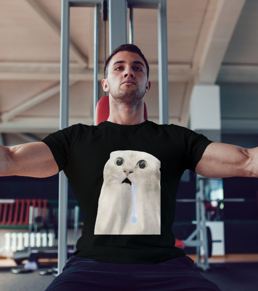 Wide Eyed Drooling Cat Meme Humor T-Shirt