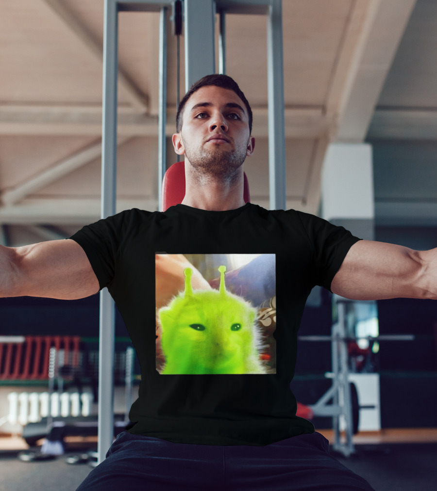 Gleep Alien Kitty Green Cat Antennae Fluffy Feline Fantasy T-Shirt
